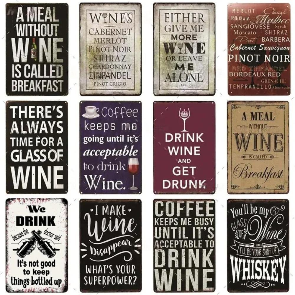 Vintage World Wine Metal Sign Plaque Whiskey Painting Alcohol Poster for Bar Club Man Cave Wall Decor Retro Pub Decoration