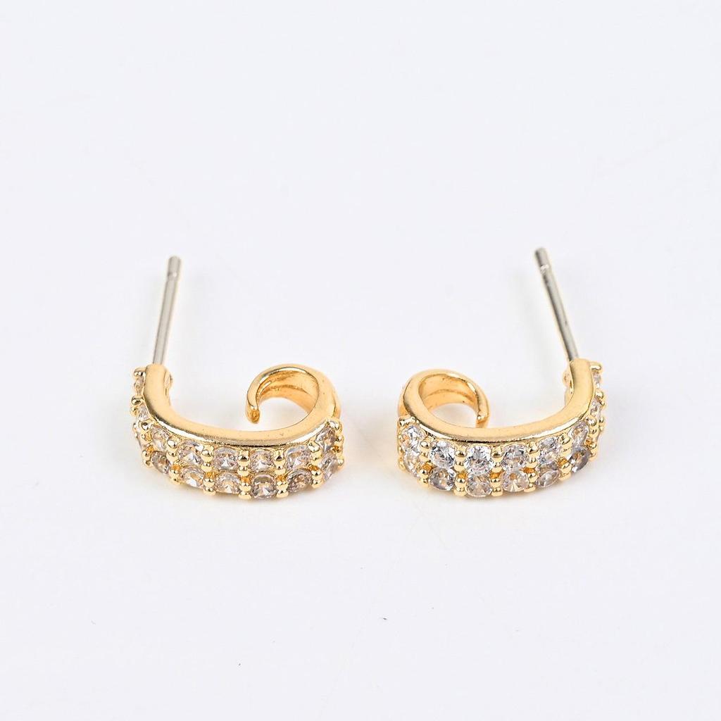 Gold-Plated Diamond Geometric C-Shaped Earrings - Women's High-End Niche Design, Fashionable and Elegant.