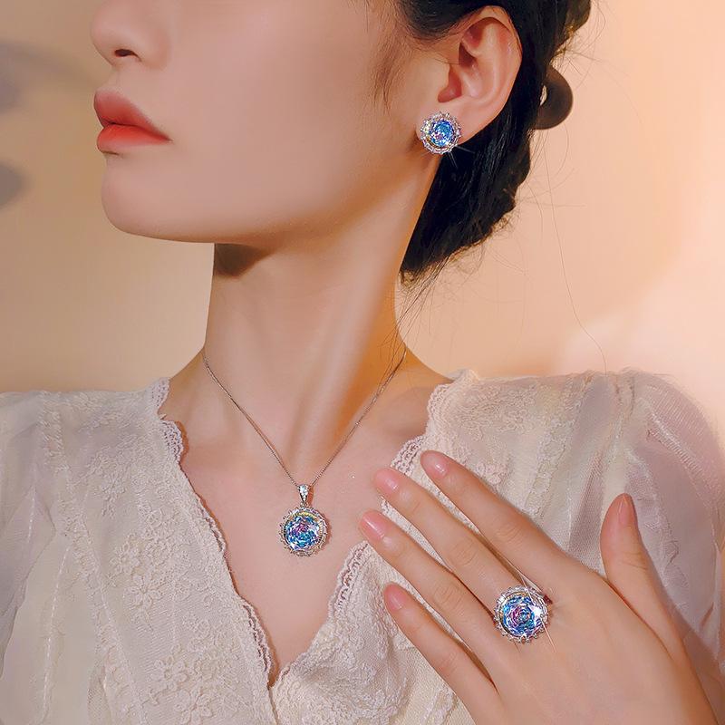 Jewelry Copper Bottom Gold Plating Simulation Millennium Gradual Change Color Round Set Main Stone 14-10Mm