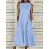 Robe d'été longue maxi en lin pour femme, col rond, sans manches, unie, ample, grande poche, décontractée