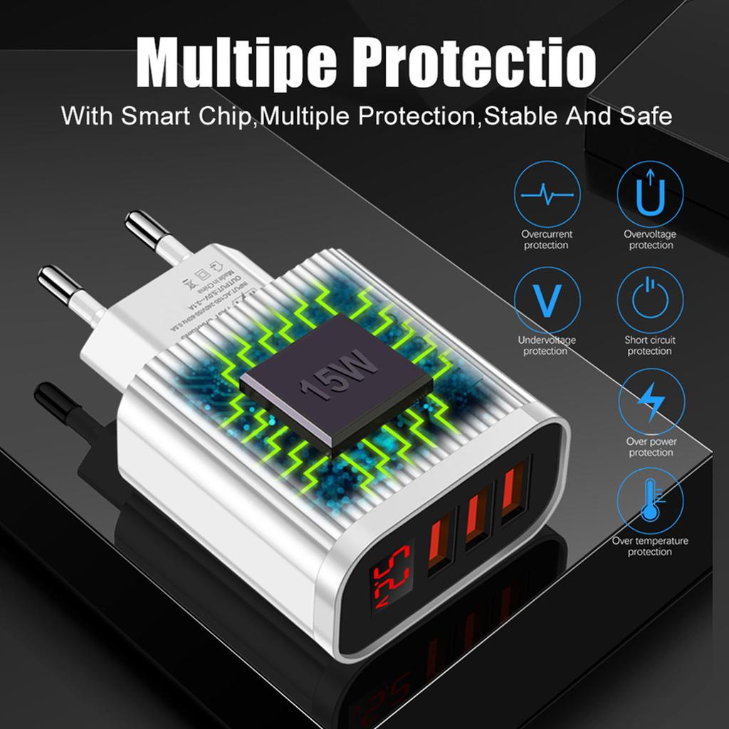 30W Multi Port USB Charging Adapter Fast Charging Wall Adapter Travel Charging Adapter WIth LED Display For Mobile Phone