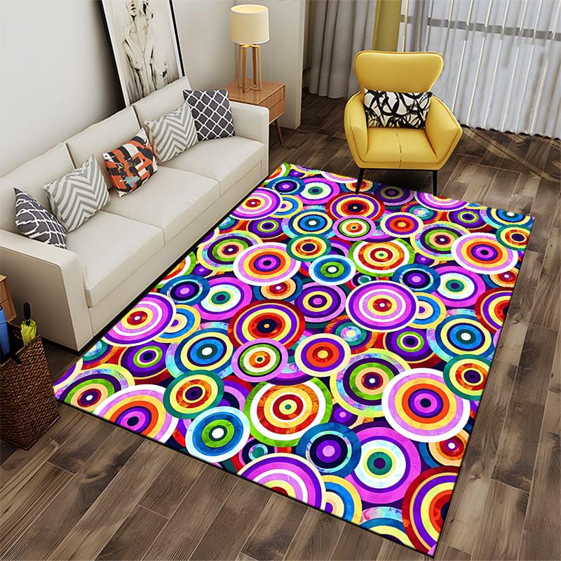 Colorful Geometric Circle Carpet suitable as a non-slip mat for the living room or bedroom sofa