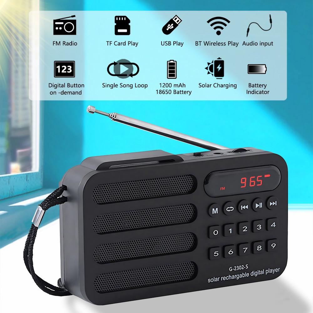 Tragbares Radio FM MP3 USB Bluetooth Wireless-Lautsprecher Unterstützt Solarladefunktion TF-Karte U-Disk-Musik-Player mit FM-Radioempfänger