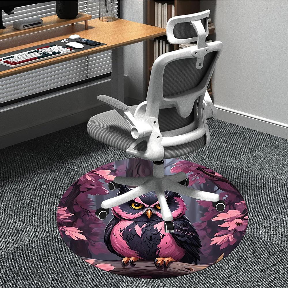 

1pc Pink Owl Forest Chair Carpet for Office, Round Polyester Mat, Indoor Decor for Office, Washable Non-slip Carpet yy251219043 80cm by 80cm