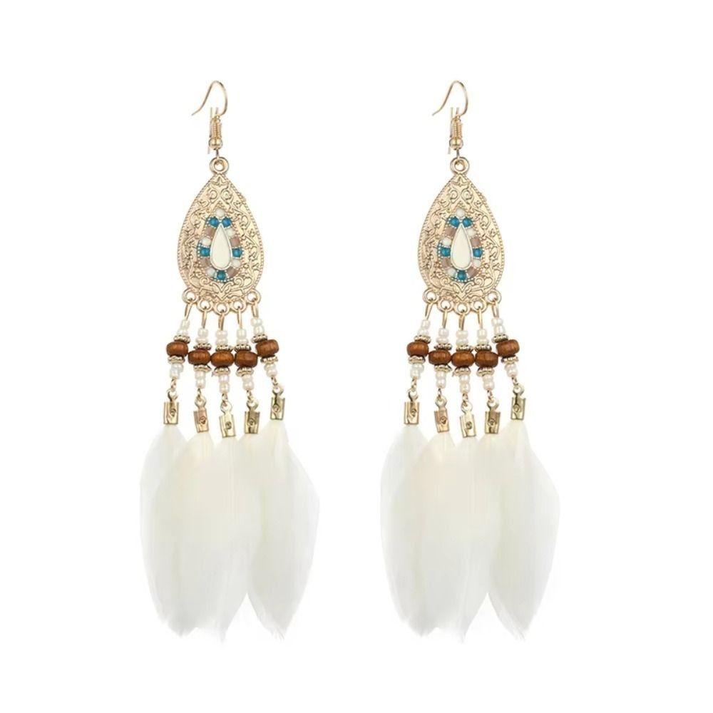 Retro Ethnic Style Beaded Earring Tassel Hanging Drop Earrings Boho Long Tassel Earring  Women