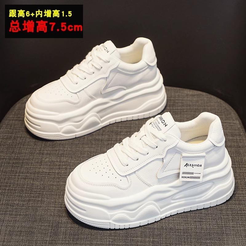 Inner Heightening Women's Shoes Leather Little White Shoes Spring and Summer New Versatile Muffin Thick Baseplate Shoes Casual Sports Shoes