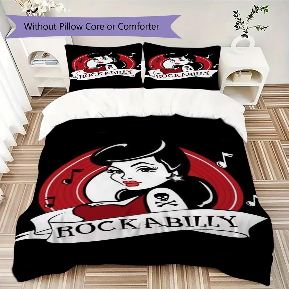 Retro Rock Poster Pattern Bedding,Quilt Set Quilt Cover Pillowcase Home Birthday Gift (1*duvet cover+2*pillowcase,without core)SSJT0917544