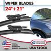 24" & 21" Front Bracketless Windshield Wiper Blades Direct Connect All Season US