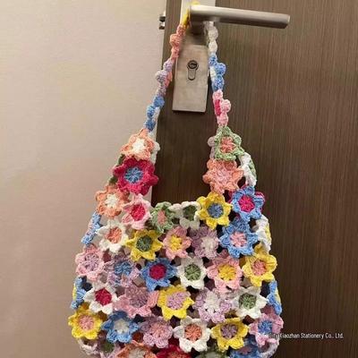 Handmade Crochet Floral Print Shoulder Bag - Summer Gift for Her