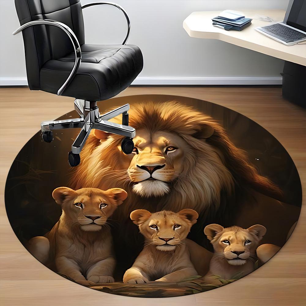 1pc Lion Family Circle Office Round Rug, Carpet for Office, Gaming, Lightweight Round Floor Mat Yy260208088