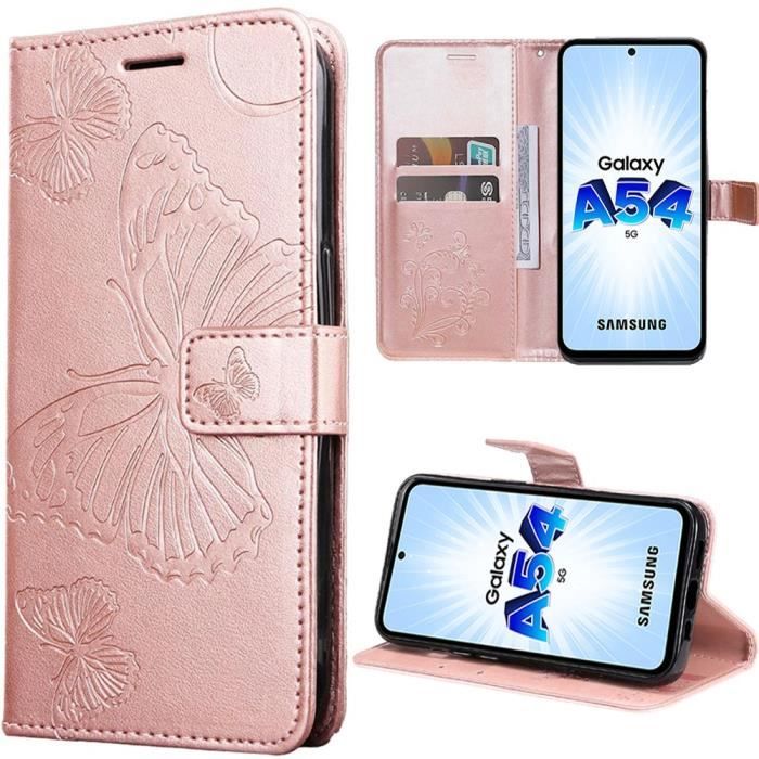 Coque de protection - Booling - pour Samsung Galaxy A54 5G - Cuir Synthétique - Motif Papillon - Élégante
