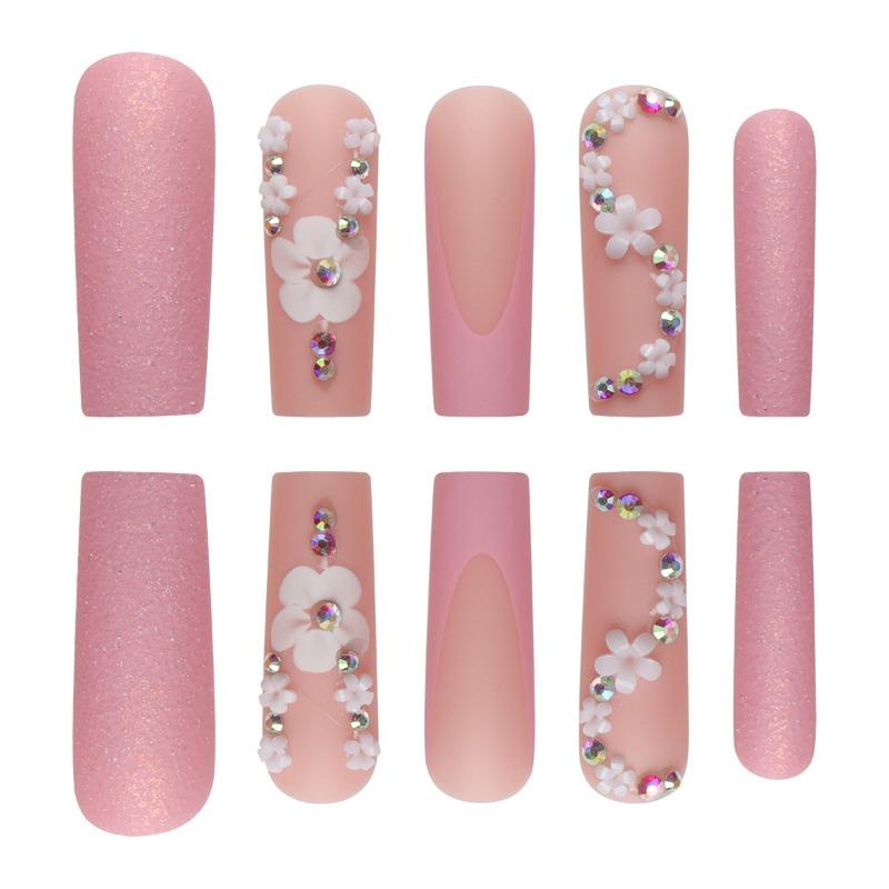 Europe and the United States wear nail flowers burst broken diamond French matte nail art fashion fake nail patch wear nail piece finished product