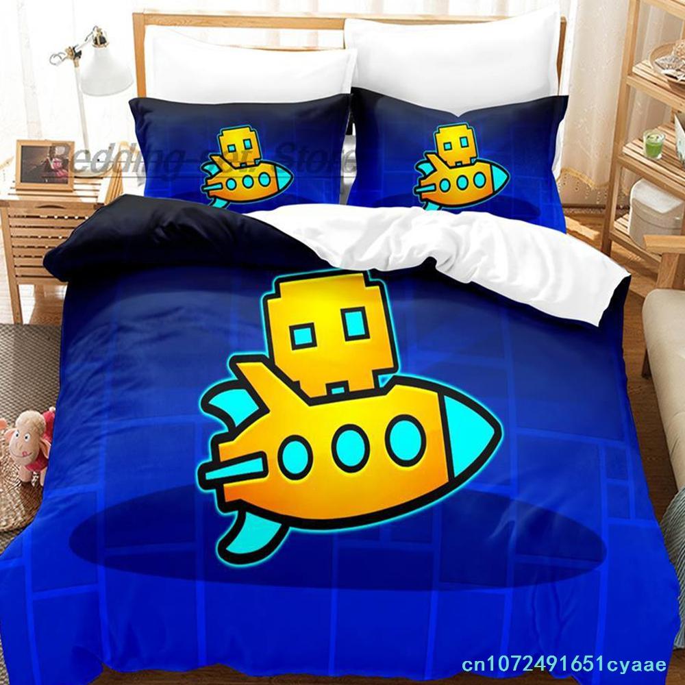 Angry Geometry Dash Bedding Set Single Twin Full Queen King Size Bed Set Aldult Kid Bedroom Duvetcover Sets 3D Print Kawaii 2022
