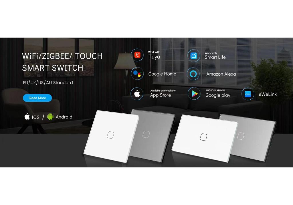 EU Standard WiFi Smart Touch Switch for Curtain Roller, Compatible with Google, Alexa, Xiao Ai.
