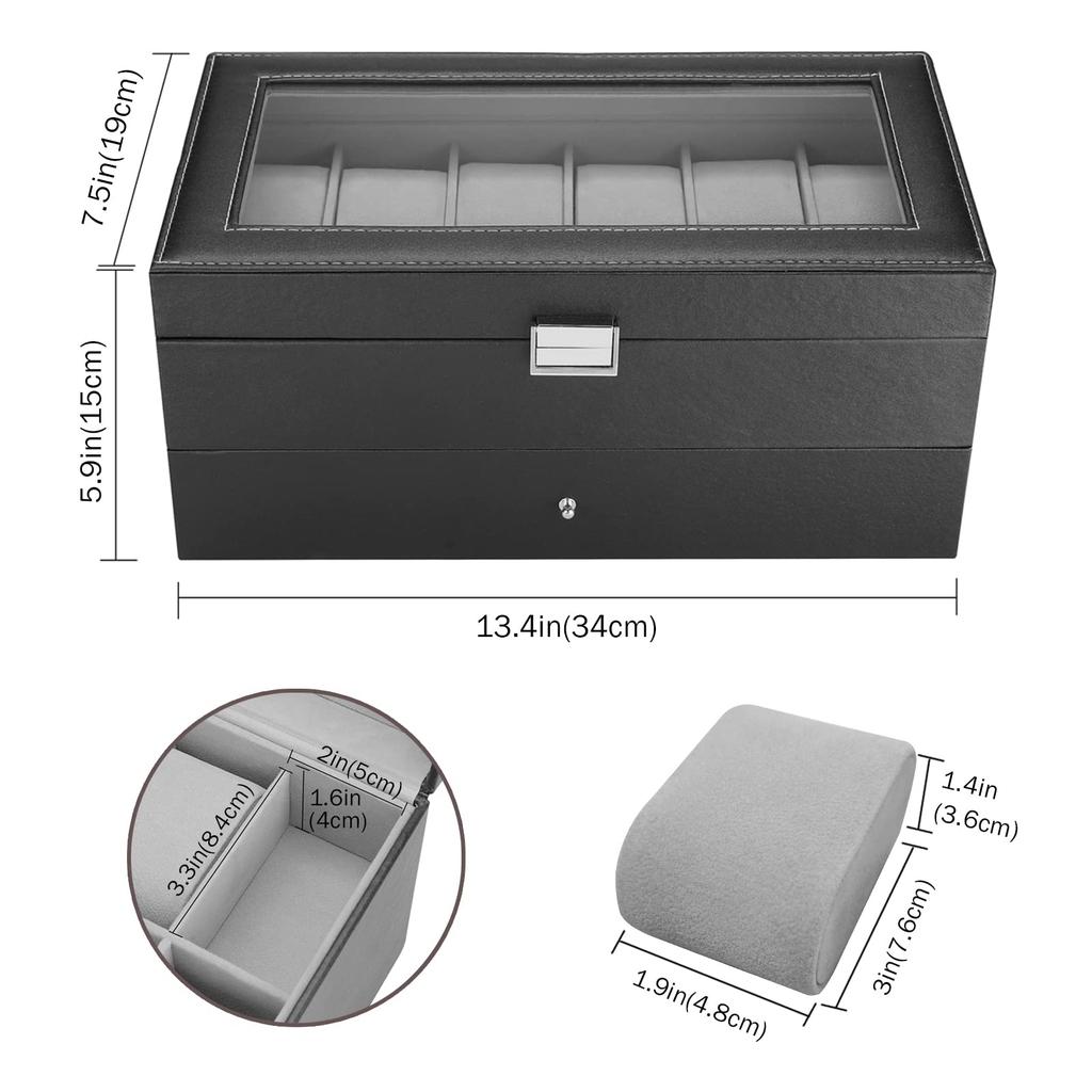 ProCase Watch Case 12 Watch Jewelry Storage Display Small Removable Gift Black [Holds Watches], & Box, Case, Organizer, Base, -