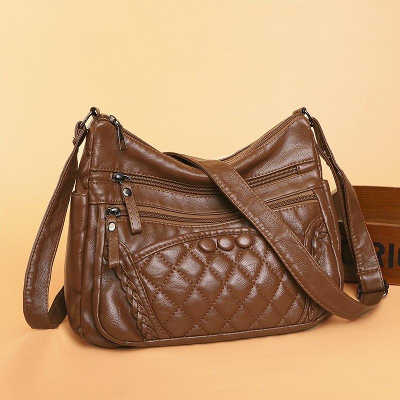 Multi-Layer Soft Leather Bag Women New Fashion Versatile Middle-Aged Mom Bag Large Capacity Shoulder Crossbody Bag Trendy