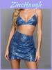 Sequin Mini Skirt With Wrinkled Hem For Streetwear And Party Fashion