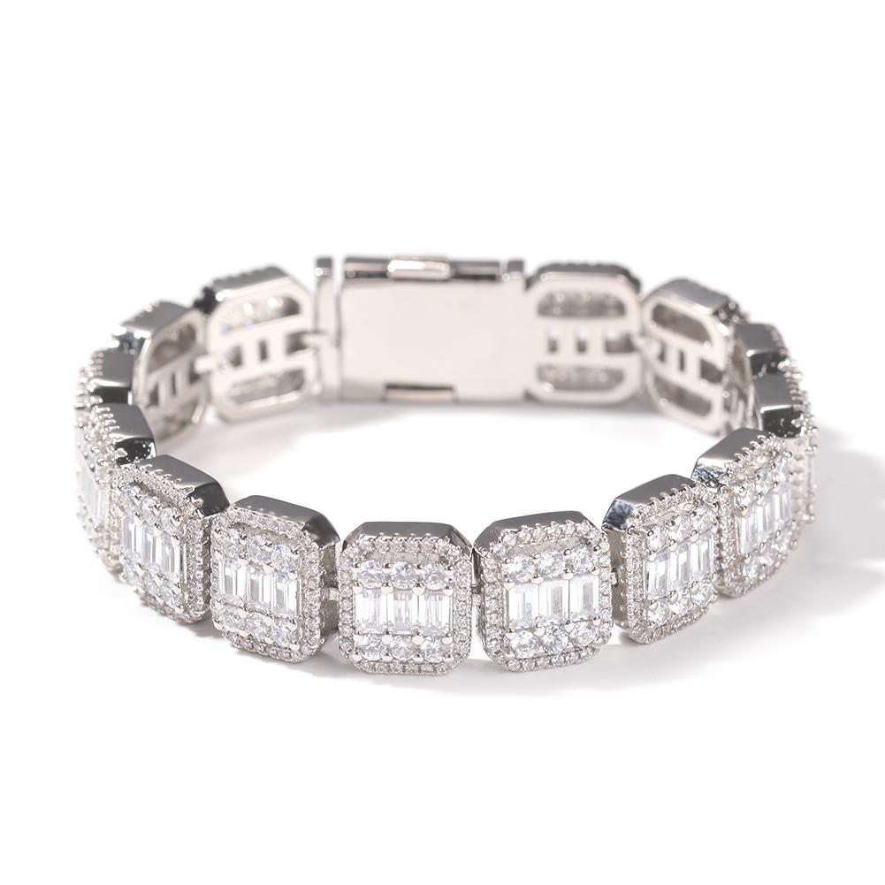 THE BLING KING 13mm Width Paved Bling Pink Square Baguettecz Stone Iced Out Zirconua Link Chain Bracelet Hiphop Jewelry For Gift 7inch серебряный
