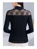 Damen Vielseitiges Spitzen-Patchwork Stretch-Baumwoll Langarm-Top