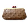 ASIAN ZACCA Cbr0002 Genuine Leather Double Kiss-Lock Long Wallet Dot Greige Square Frame Wooden Bead Clasp Made In Japan