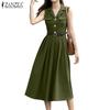 ZANZEA Women Summer Turn Down Collar Casual Sleeveless Long Dress