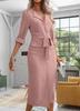 European and American New Autumn Solid Color Lapel Collar Waist Lace-up Shirt Split-ended Dress Women