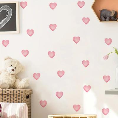 Rosa Hjärtformade Väggdekaler, Flickrum Väggdekorationsdekaler, Varma Sovrum Självhäftande Väggdekaler