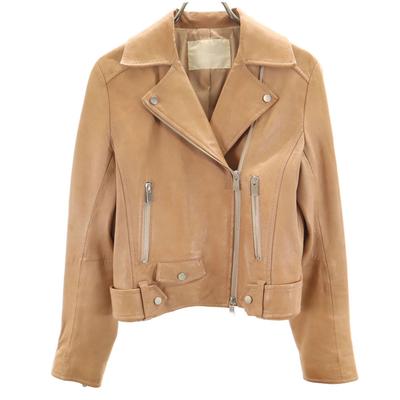 Diagram Sheepskin Leather Double Riders Jacket 36 Beige Women Used