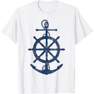 Vintage Distressed Sail Boating Nautical Grungy Navy Anchor T-Shirt