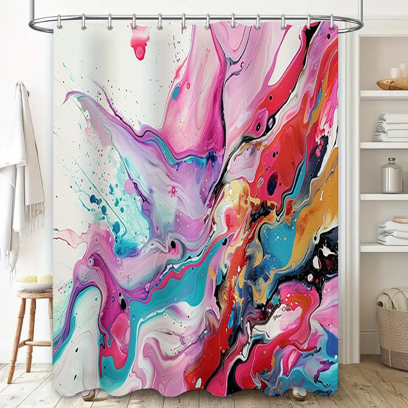 Abstract Colorful Shower Curtain with Fluid Art Design for Bathroom Decor Pink Blue White Red Yellow Black Orange Modern Polyest