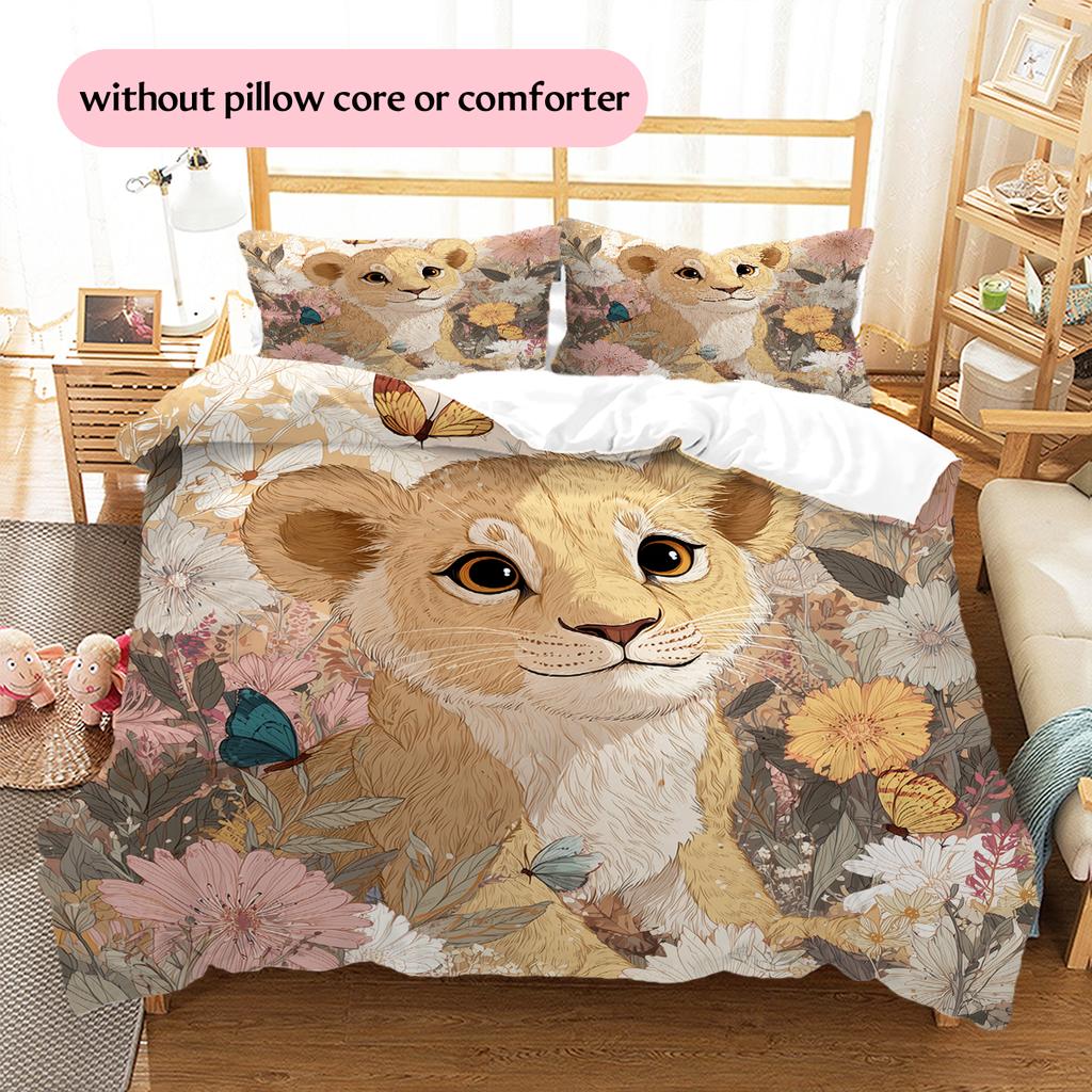 Little Lion Pattern Bedding Home Decoration Birthday Gift (1 * duvet cover + 2 * pillowcase, without core)
