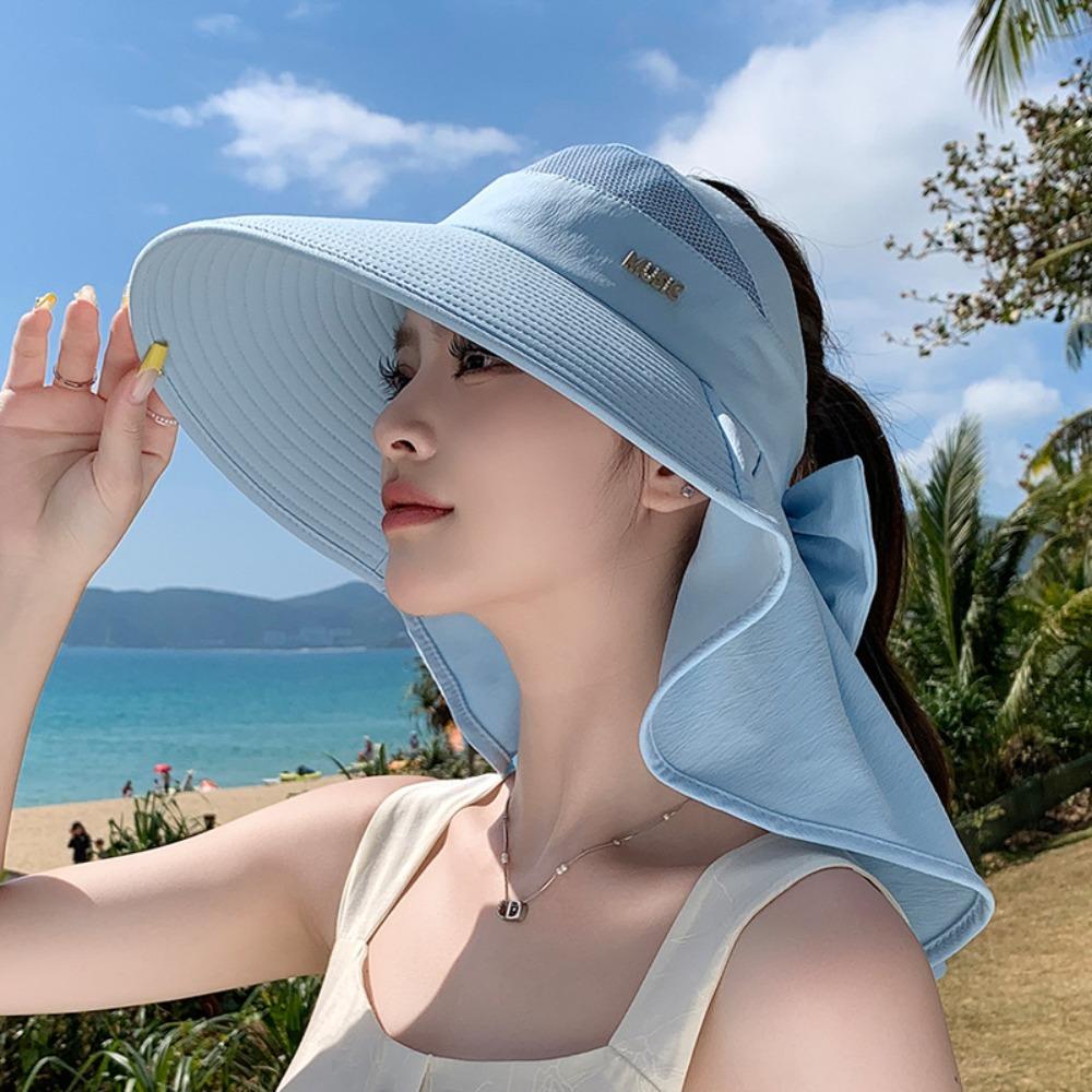 Neck Protection Sun Hat Anti-UV Beach Shawl Hat Summer Empty Top Ponytail Cap