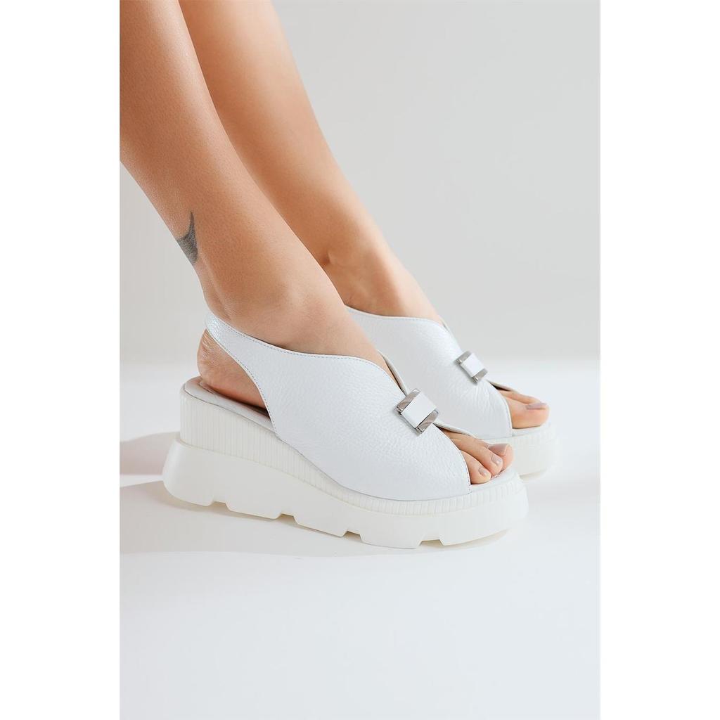 Sandales Cuir Véritable Semelle Haute Dos Ouvert Pierres