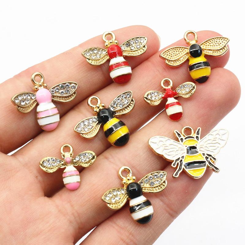 10pcs Enamel Bee Charm Pendant Alloy Metal DIY Jewelry Making Accessories Findings for Necklace Earrings Bracelets