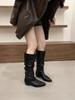 Inner height increase Small man White stacked medium tube Knight boots Women's shoes Autumn and winter Skinny boots Long tube long boots