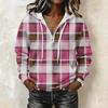 Women's Long Sleeve Drawstring Hoodie with Striped Plaid Print Pullover Sweatshirt