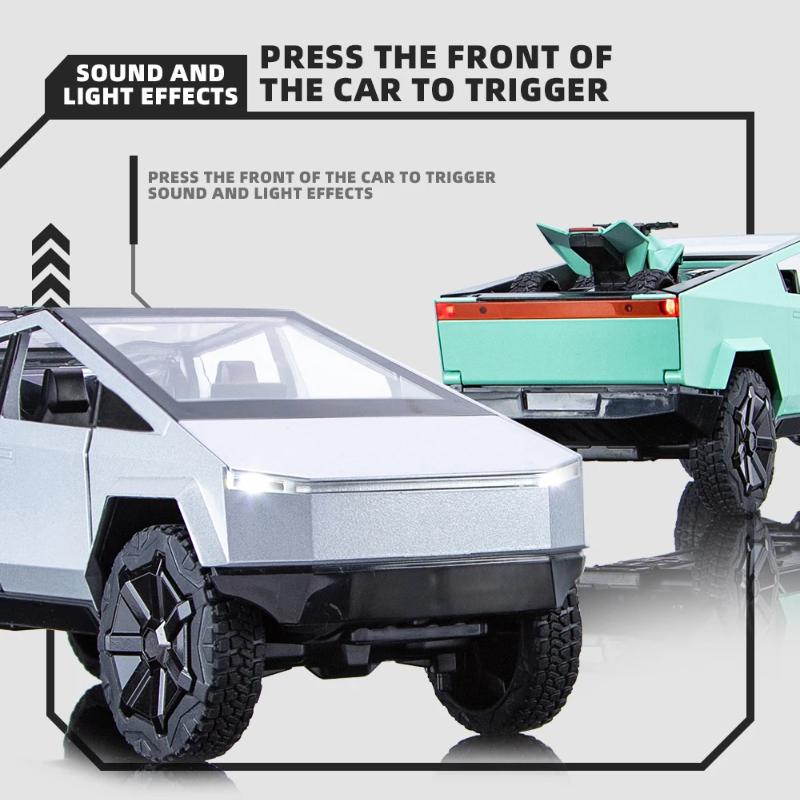 1:24 Legeringsmodell Sølv Pickup Lastebil Støpt Metall Leketøybil Off-Road Motorsykkel med Lyd og Lys Firehjuls Støtdemper Leketøy for Barn Guttegave