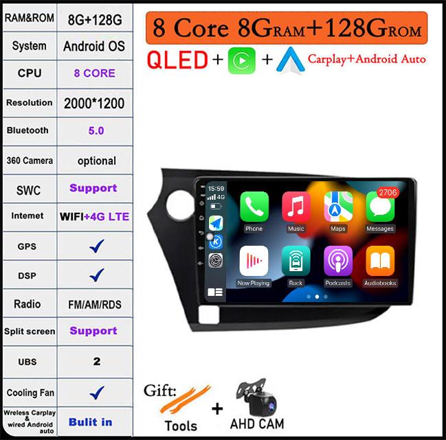 QLED Android 14 Pentru Honda INSIGHT 2 2009-2014 Radio Auto Player Multimedia Autoradio DSP Navigație GPS CarPlay Stereo