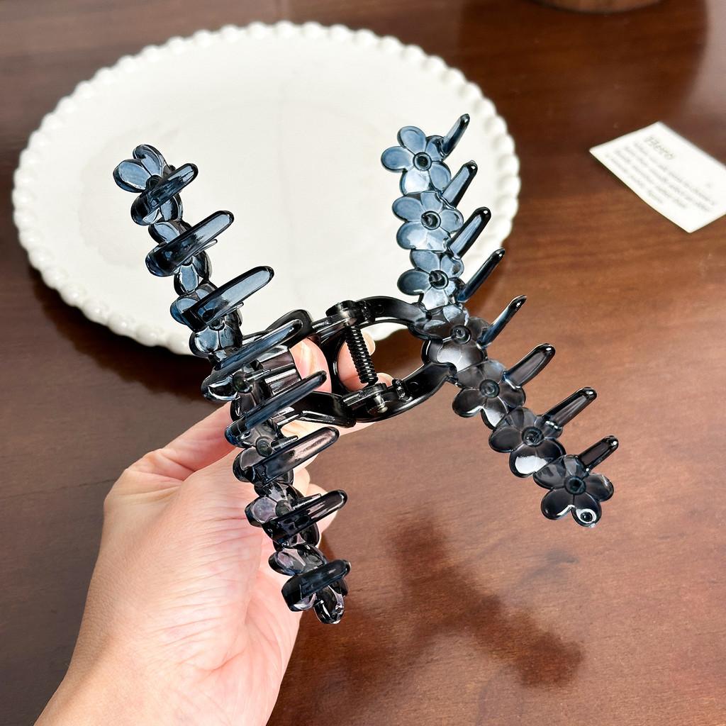 Large Vintage Floral Hair Claw Clip With Rhinestone Embellishments For Women