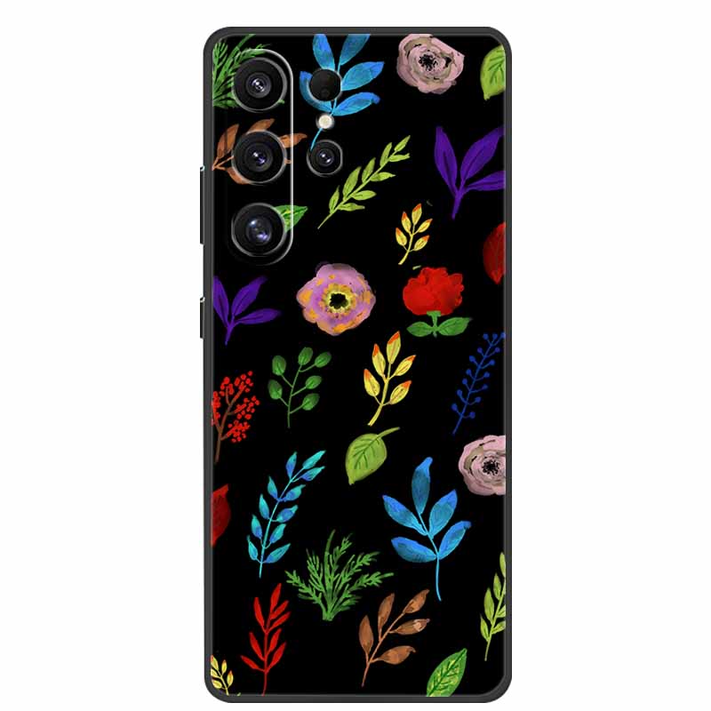 For Samsung Galaxy S26 Ultra Case Cute Floral Black Luxury Soft Silicone Back Cover For Samsung S26 Ultra Cases GalaxyS26 Ultra