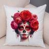 Vibrant Dahlia Sugar Skull Pillowcase Double Print Red Rose Skull Cushion Cover Soft Plush Pastel Floral Skull Pillowe Case