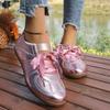 Glänzende Freizeitschuhe für Damen Frühling Neu Bequem Vielseitig Flache Einzelne Schuhe Modetrend Schnürschuhe Sportlich Bequem