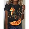 Ladies' Casual Short Sleeved Top, 3D Fox Design, Essential for Spring and Summer