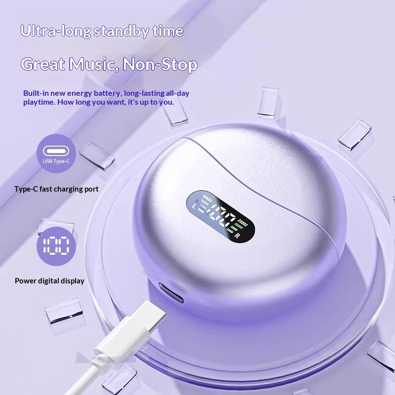 New M79 Earphones Wireless Bone Conduction HIFI Bluetooth 5.4 Earbuds Clip On Ear With Mic Digital Display Waterproof Sport