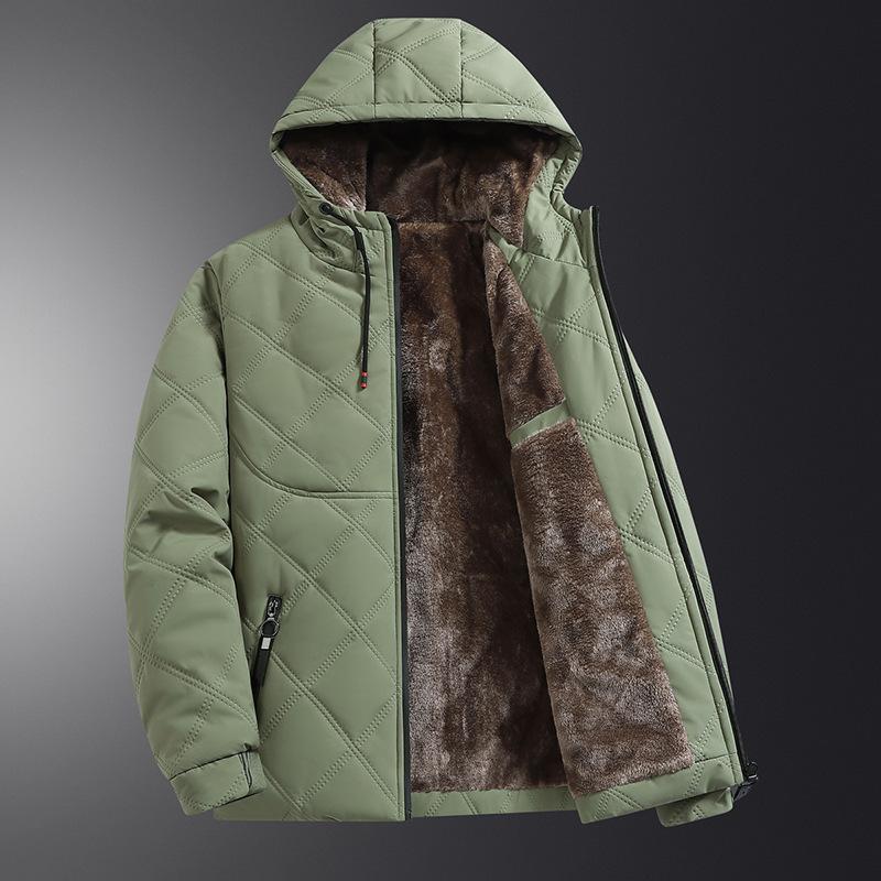 Heren warme jas met capuchon, korte winterjas met rits en zakken, outdoor sport- en vrijetijdskleding, winddichte katoenen jas