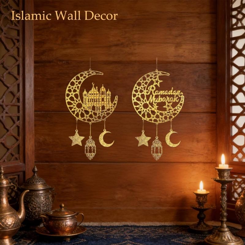 Eid Mubarak Moon Star Mosque Wooden Hanging Ornaments Kareem Ramadan Decorations