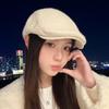 British Retro Forward Hat Autumn and Winter Splicing Plus Velvet Thickened Baseball Cap Showing Off The Face Small Warm Newspaper Hat