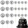 24pcs Reflective Discos Ball Cupcake Toppers Cake Decorations for Wedding Birthday Party Supplies Dessert Accessories