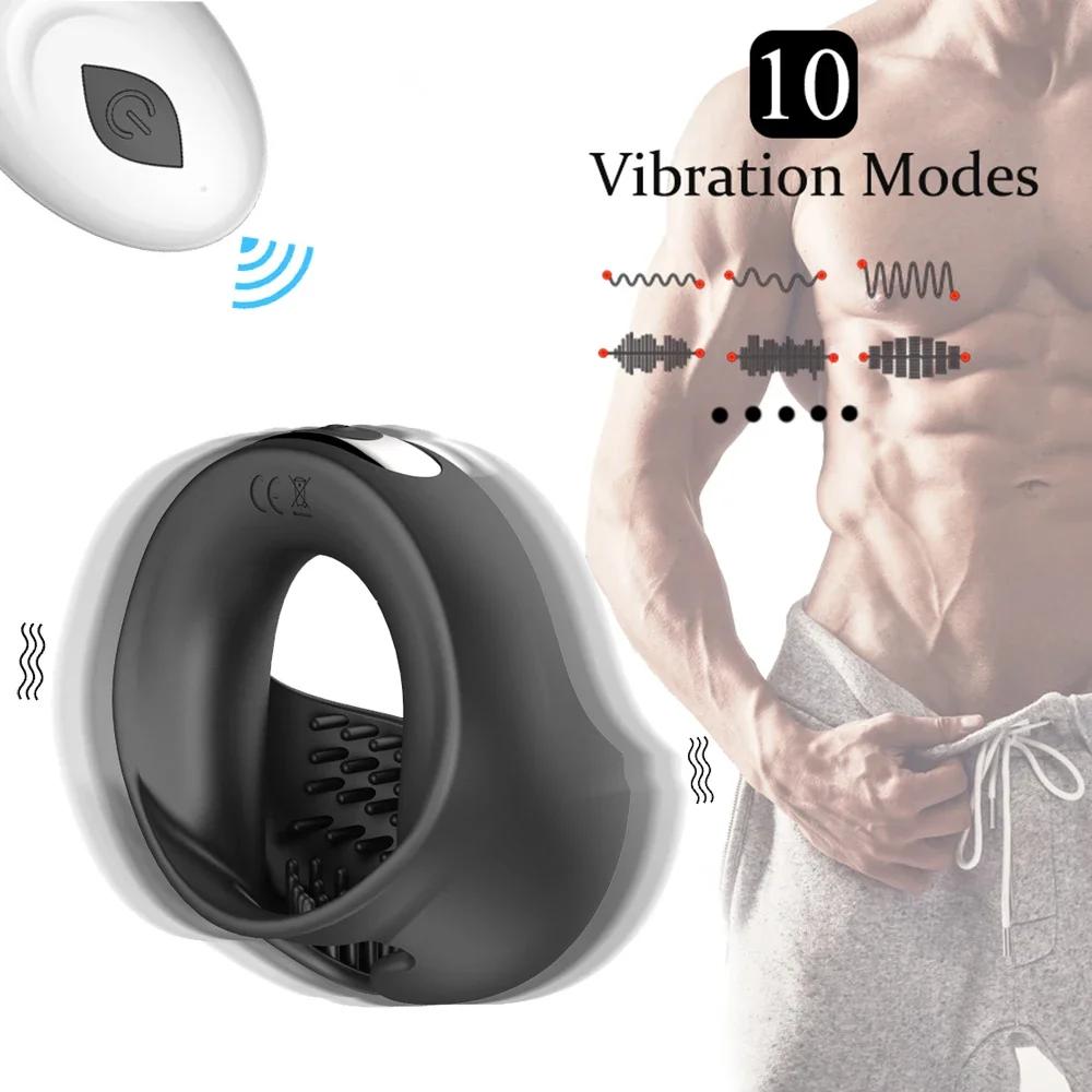 Vibrating Cock Ring for Men Delay Ejaculation Remote Control Cock Penis Ring Sex Toys for Adult Scrotum Stimulator Masturbator