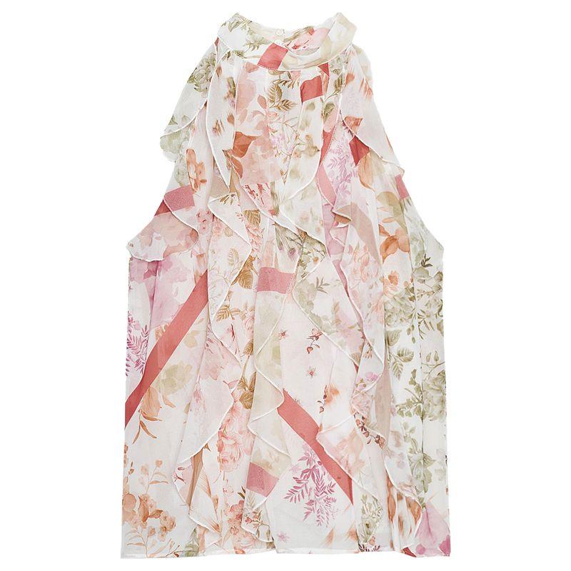 

Zaprha 2025 Лето Новый Сладкий Цветочный Принт Ламинированный Декоративный Топ-водолазка Без рукавов 2298125 Multi-color L